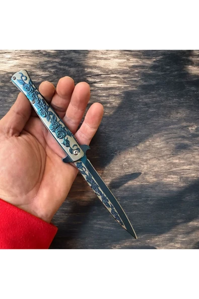 VAS.QUE Gül Gravürlü Çelik Çakı - Resim 4