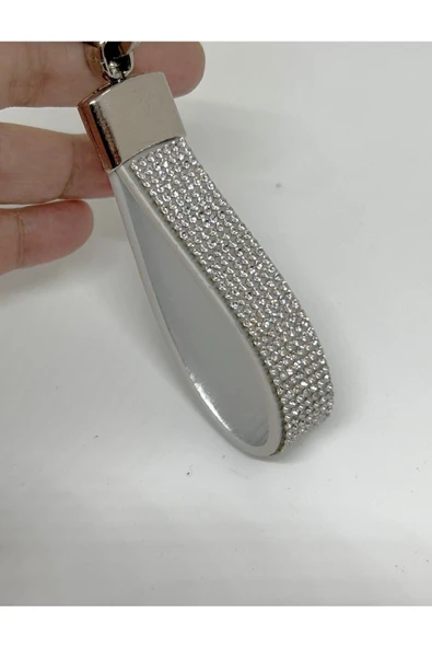 Gümüş Deri Üzeri Taşlı Anahtarlık Dizayn