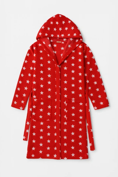 Kadın Kapüşonlu Yıldız Desenli Sabahlık ürün görseli