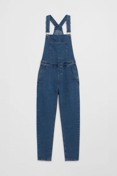 Kadın Rahat Kesim Askılı Jean Salopet Pantolon