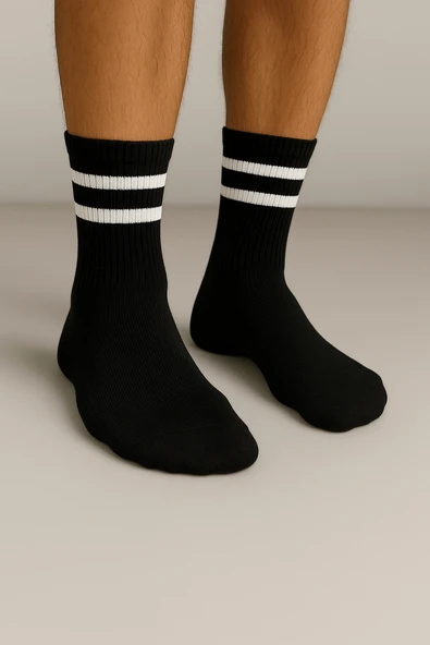 Erkek Siyah Çift Çizgili Soket Çorap 5’li Paket - 2
