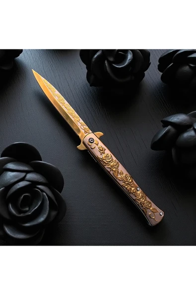 VAS.QUE Gül Desenli Gravürlü Çelik Çakı - Resim 3