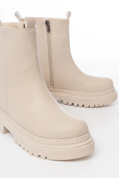 812-2012 Bej Luna Fermuarlı Günlük Kadın Bot - Resim 5