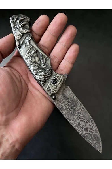 VAS.QUE Ejder Kabartmalı Damasgus Motifli Otantik Çakı ürün görseli