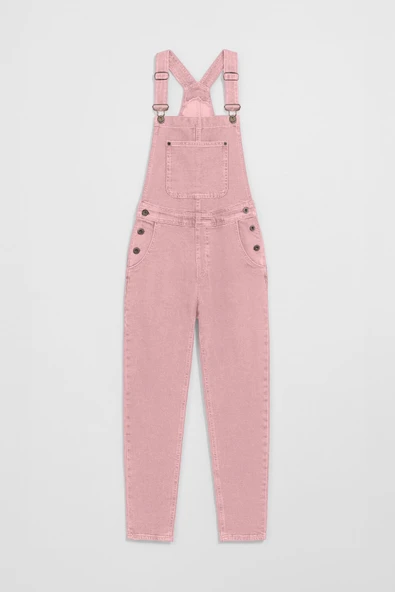 Kadın Rahat Kesim Askılı Jean Salopet Pantolon - 5