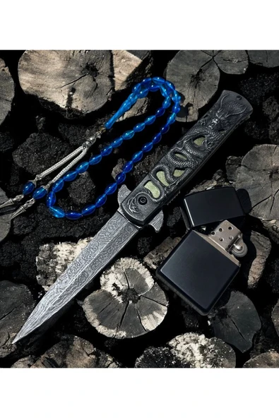 VAS.QUE Dragon Damasgus İşlemeli Çelik Çakı - Resim 4