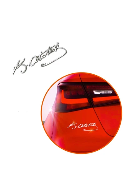 3D Metal Sticker Atatürk İmza 8x2 Cm - 2