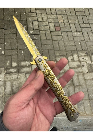 VAS.QUE Gül Motifli Gravürlü Çelik Çakı ürün görseli