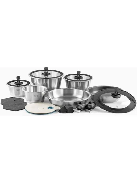 Leggno Cookvision 1058SET17 17 Parça Çıkarılabilir Saplı Çelik Tencere Seti