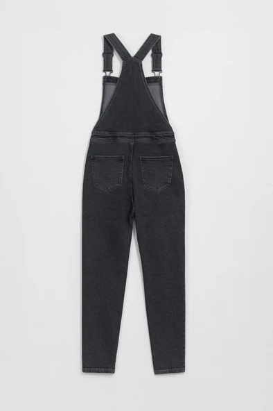 Kadın Rahat Kesim Askılı Jean Salopet Pantolon - 4