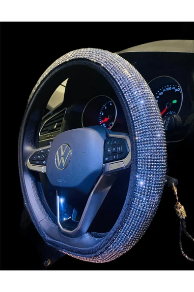 Gümüş Taşlı Her Marka Araca Uygun Direksiyon Kılıfı