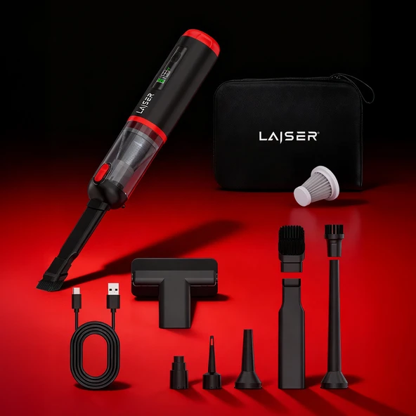 Laiser Kompakt LED Ekranlı 17.000 PA 3ın1 Çekme-Vakum-Üfleme Özellikli Şarjlı Araç Süpürgesi - Resim 5