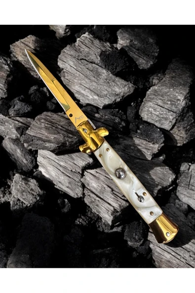 M Mazzanti Akc Italyan Stilletto Sarı Sedef Çakı - Resim 3