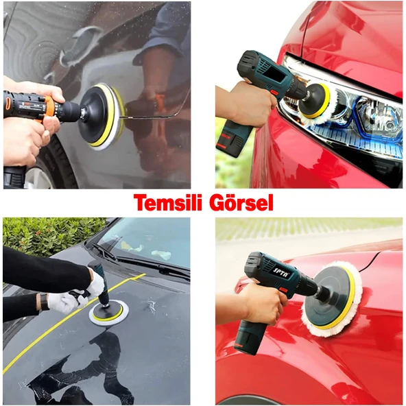 ( 1 Adet ) Yün Ped Ø 180 mm Pasta Cila Polisaj Süngeri Cırt Tabanlı Kuzu Postu Yünü Keçesi Parlatma - Resim 5