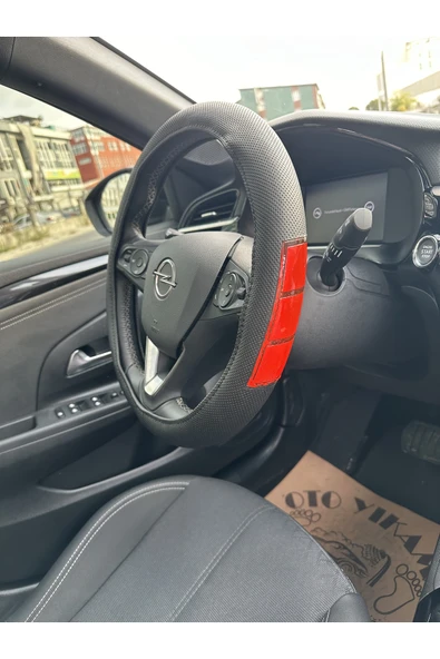 Geçmeli Direksiyon Kılıfı Fosforlu Dama Kırmızı