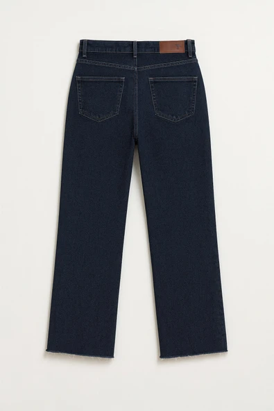 Kadın Yüksek Bel Geniş Kesim Bol Paça Lacivert Jean Pantolon - 3