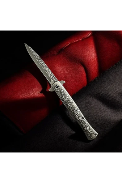 M Mazzanti Otantik Gül Desenli Çelik Çakı - Resim 4