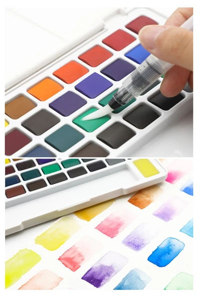 Tablet Sulu Boya 36 Renk Plastik Kutu 1 Paket Monalisa 36 lı Taş Sulu Boya Tablet Suluboya Resim Hobi Sanat - Resim 2