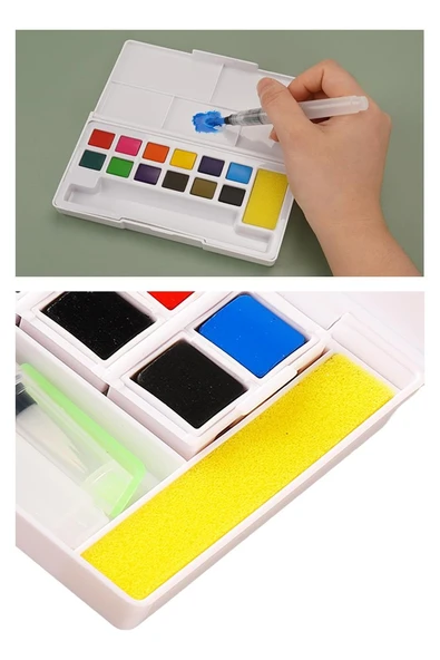 Tablet Sulu Boya 36 Renk Plastik Kutu 1 Paket Monalisa 36 lı Taş Sulu Boya Tablet Suluboya Resim Hobi Sanat - Resim 4