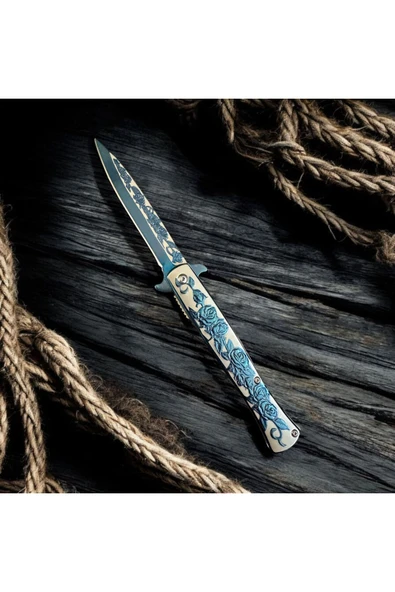 VAS.QUE Gül Gravürlü Çelik Çakı - Resim 5