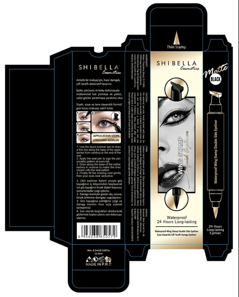 Shibella Damga Eyeliner, Siyah, Çift Taraflı, 24 Saat Dayanıklı, İnce Damga - 3