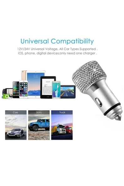 Taşlı Araç Şarj Cihazı Metal Kasa Tpye C Şarj Kablosu Hediyeli - 2