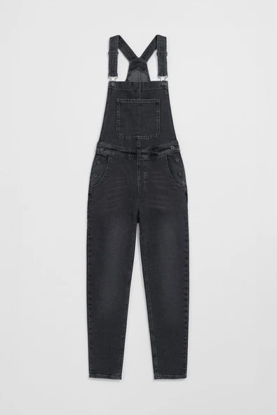 Kadın Rahat Kesim Askılı Jean Salopet Pantolon - 3