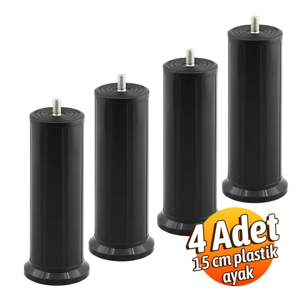Keson 4 Adet 15 cm Siyah Plastik Mobilya Baza Tv Ünitesi Yükseltme Ayağı Robot Süpürge Uyumlu - Resim 2