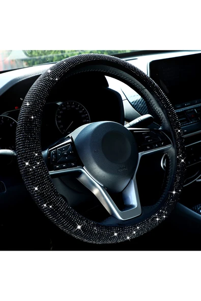 Kristal SİYAH taşlı her markaya uygun direksiyon kılıfı