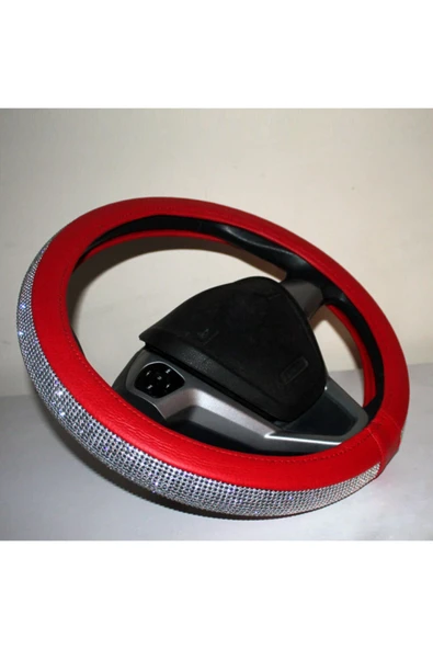 Bayan Sürücülere Özel Pırlanta Kırmızı Renk Geçmeli Direksiyon Kılıfı - 3