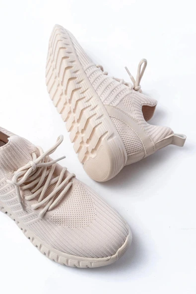 DM-501 Bej Bağcıklı Failon Taban Günlük Spor Ayakkabı - Resim 4