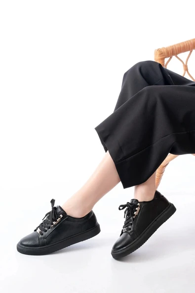 P-910 Siyah Bağcıklı Taban Dikişli Günlük Kadın Spor ürün görseli 1