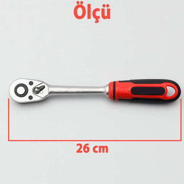 Cırcır Kolu 1/2" Lokma Anahtarı 72 Diş Profesyonel Endüstriyel El Aleti Uzun Kollu Dayanıklı Metal - 3
