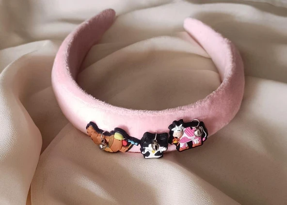 Taç Kız Çocuk Renkli Desenli Saç Aksesuarı Pembe - Resim 3