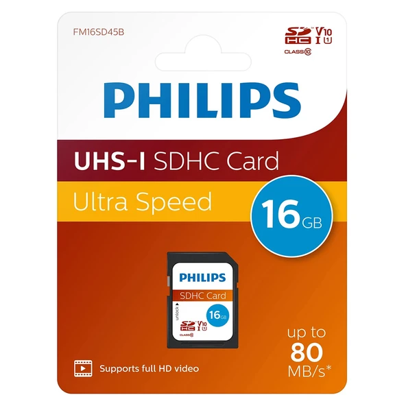 PHILIPS FM16SD45B/00 16GB SİYAH/BEYAZ ULTRA HIZLI 80MB/S UHS-I SDHC MICRO SD HAFIZA KART ürün görseli 1