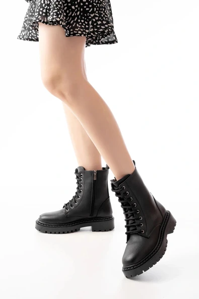 1101-2289 Siyah Luna Bağcıklı Fermuarlı Günlük Kadın Bot - Resim 2