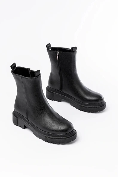 812-2012 Siyah Fermuarlı Günlük Kadın Bot - Resim 4