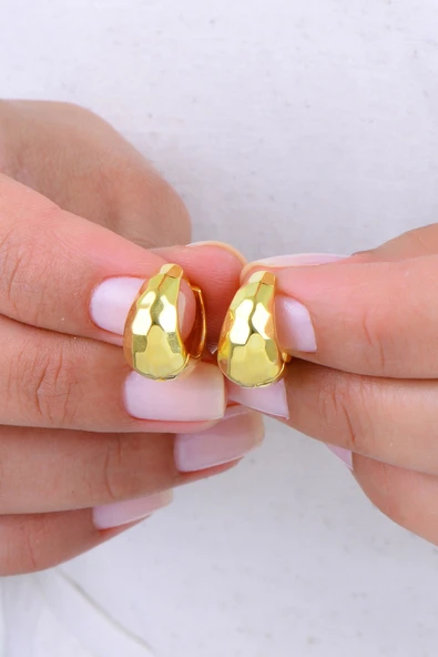 Gümüş altın yaldızlı üzeri desenli kavisli halka küpe SGTL12992GOLD ürün görseli