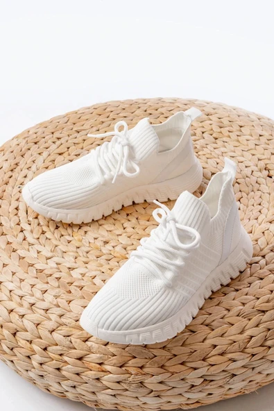 DM-501 Beyaz Bağcıklı Failon Taban Günlük Spor Ayakkabı - Resim 3