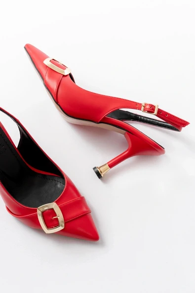 İNF-1151 Kırmızı Günlük Arkası Açık Topuklu Bayan Ayakkabı - Resim 4