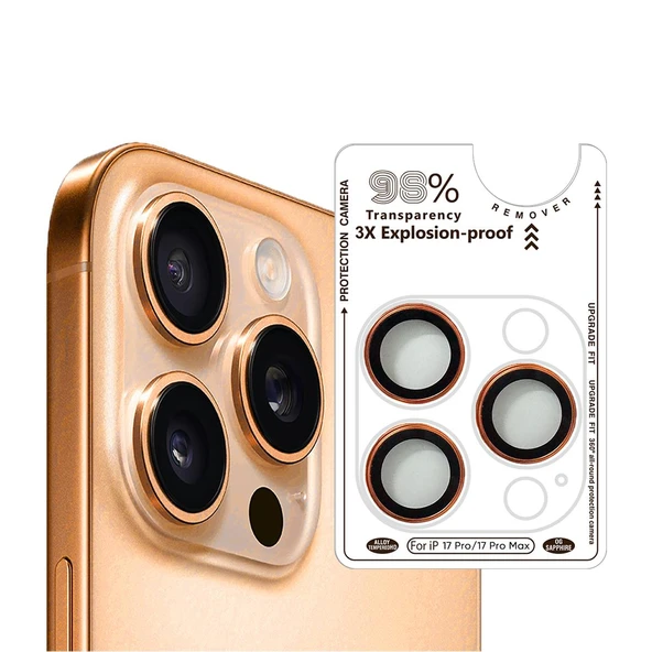 BİNANO IPHONE 17 PRO/17 PRO MAX/16 PRO/16 PRO MAX SAFİR TURUNCU KAMERA KORUYUCU