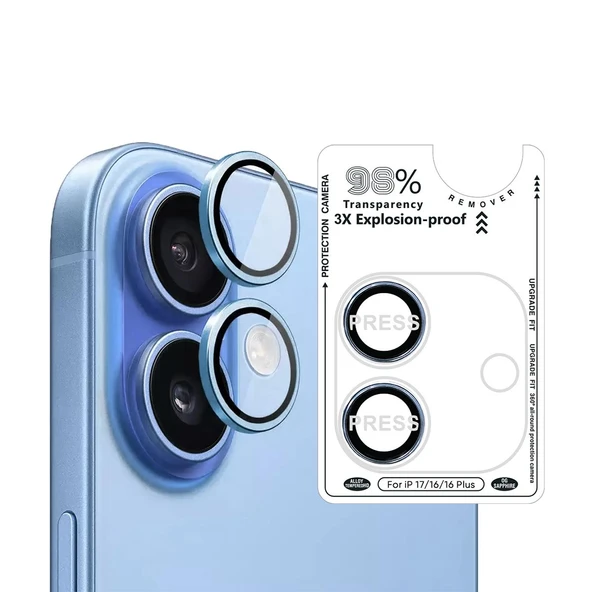 BİNANO IPHONE 17/16/16 PLUS SAFİR MAVİ KAMERA KORUYUCU