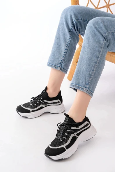 3001  Siyah Bağcıklı Fileli Günlük Spor Ayakkabı - Resim 2