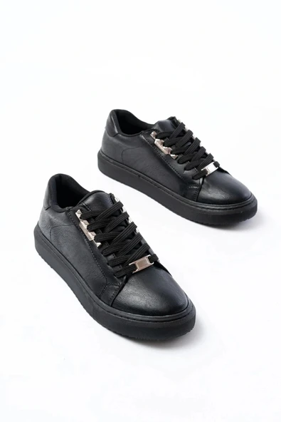 P-910 Siyah Bağcıklı Taban Dikişli Günlük Kadın Spor - Resim 3