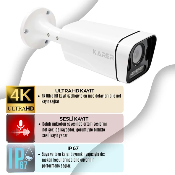 KR-IPC-B281-8W 8MP Metal Kasa Sesli Kayıtlı Gece Renkli Ip Güvenlik Kamerası - 2