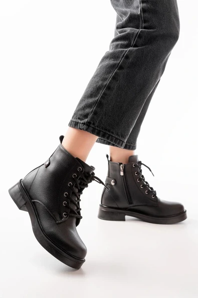 02-2003 Siyah Galata Bağcıklı Fermuarlı Günlük Kadın Bot ürün görseli 1