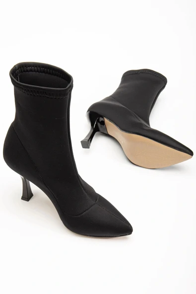 VRT-023 Siyah Dalgıç Yüksek İnce Topuklu Streç Kadın Bot - Resim 4
