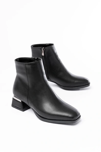RM-500 Siyah Topuklu Fermuarlı Günlük Kadın Bot - Resim 3