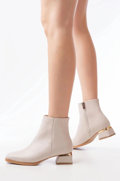 RM-500 Bej Topuklu Fermuarlı Günlük Kadın Bot ürün görseli 1