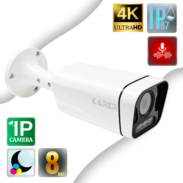 KR-IPC-B281-8W 8MP Metal Kasa Sesli Kayıtlı Gece Renkli Ip Güvenlik Kamerası